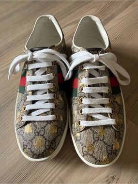 Gucci Brown GG Canvas Sneakers with Red & Green Stripe